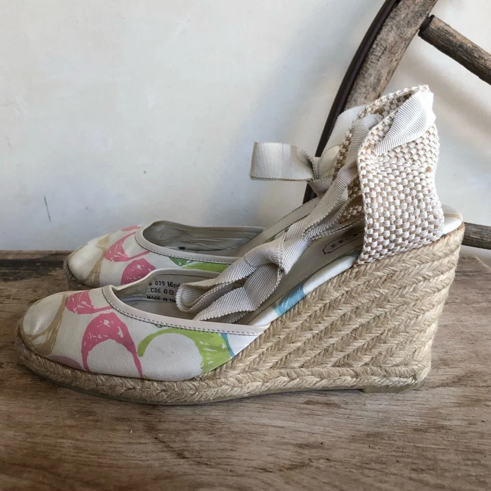 COACH🌷Espadrilles Cute Signature Ankle Tie Wedges - Picture 1 of 12